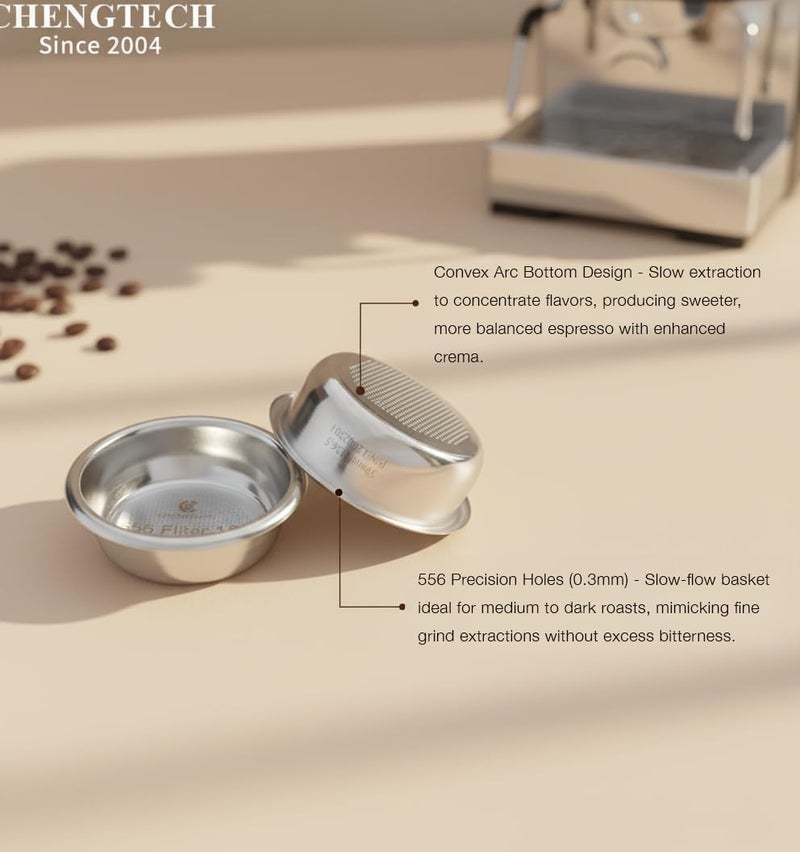 Chengtech 58mm Espresso Filter Basket 18g – Convex Bottom Sweet Espresso Basket, 556 Holes Slow Flow, Universal Stainless Steel, Compatible with La Marzocco, Futurmat, DEC - Image 4